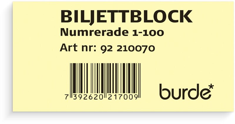 Biljettblock 1-100 gul