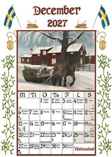 Väggkalender Sverigealmanackan 2027 A3 30x42cm