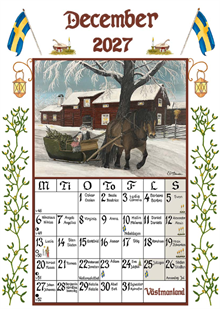 Väggkalender Sverigealmanackan 2027 A4 21x30cm