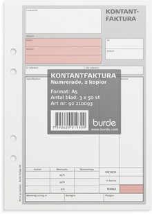 Kontantfaktura A5 med 2 kopior 3 x 50 blad numrerade