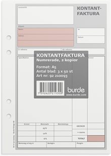 Kontantfaktura A5 med 2 kopior 3 x 50 blad numrerade